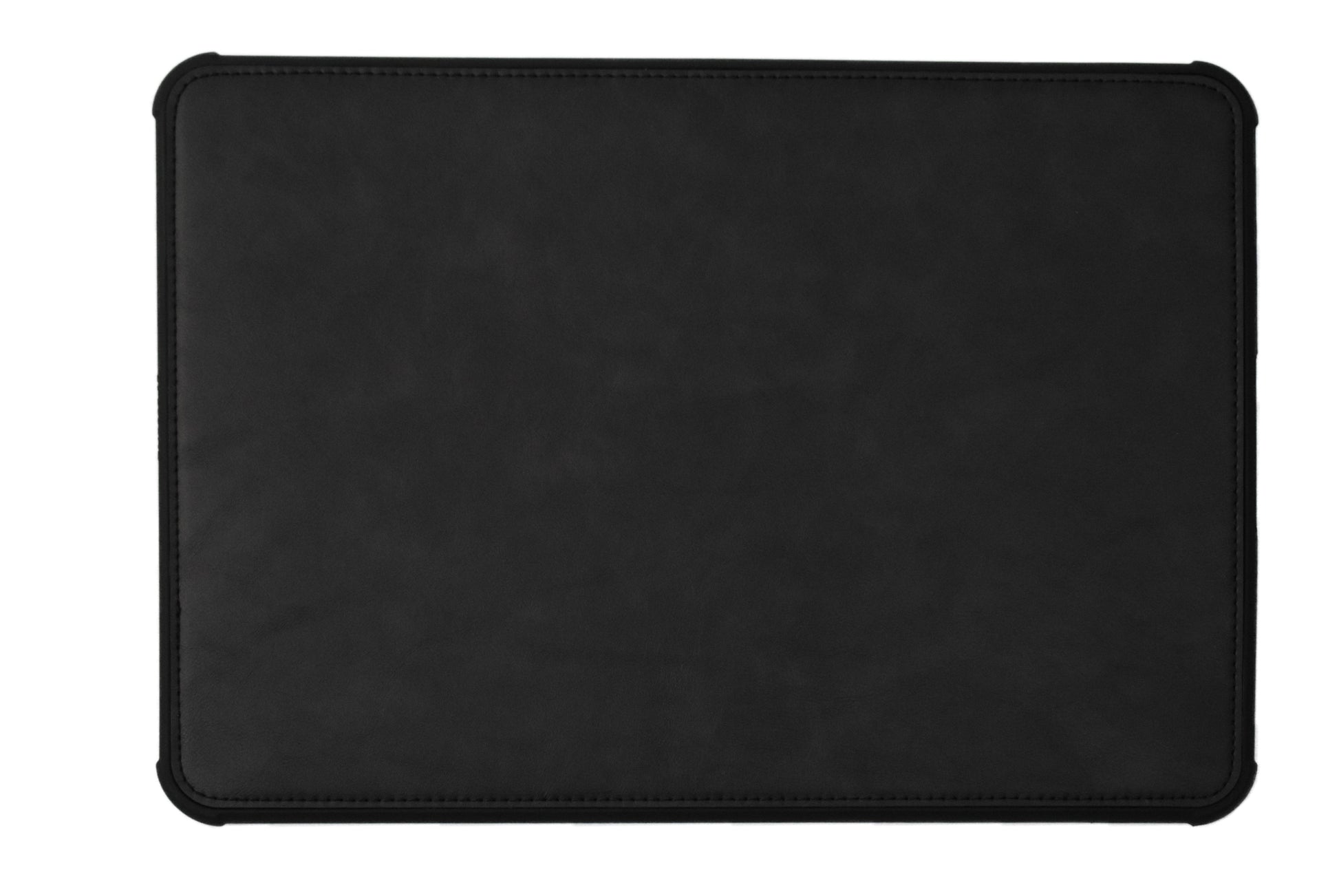 Closeup of PU leather backing laptop case with built-in stand